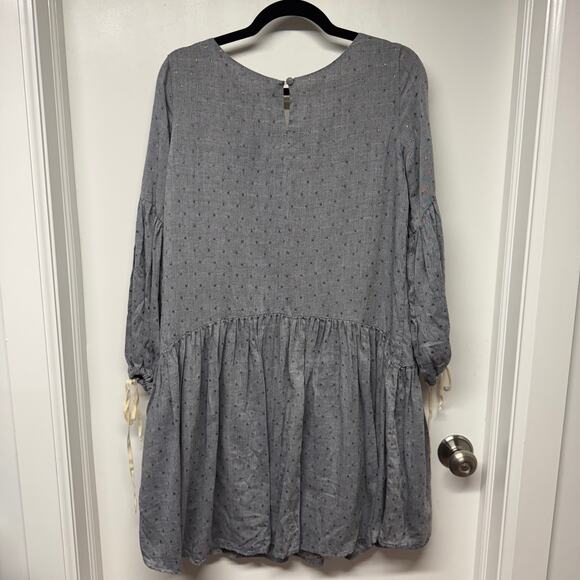 Paper Crown Drop Waist Blue Copper Dot Maternity Dress 3/4 Sleeve Size Small - Picture 2 of 10